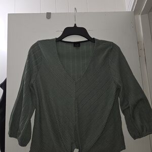 W5 Textured Green V-Neck Blouse